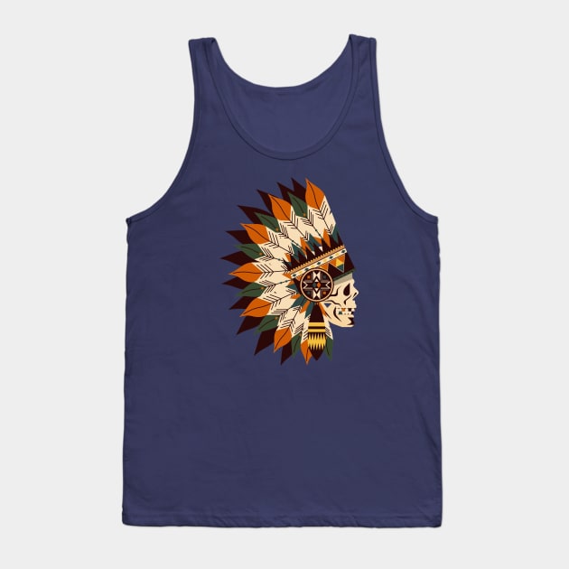 Indian Feather Headdress Tribal Skull Tank Top by PsychoDynamics